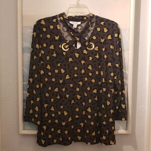 Nine West  Women's Leopard Print 3/4 Sleeve Blouse Top L